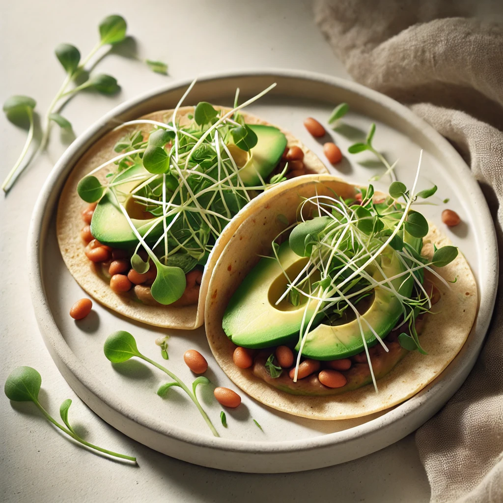 Tacos vegetarianos con microgreens de cilantro